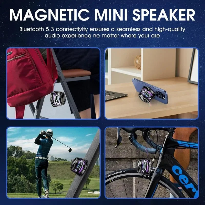Haut-parleur Bluetooth magnétique extérieur Mini haut-parleur stéréo de voyage portable sans fil avec lumière de couleur RVB et support de téléphone pour Ios