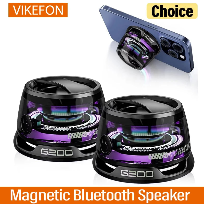 Haut-parleur Bluetooth magnétique extérieur Mini haut-parleur stéréo de voyage portable sans fil avec lumière de couleur RVB et support de téléphone pour Ios