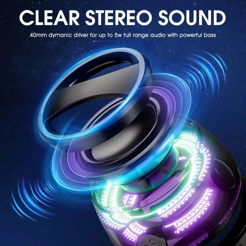Haut-parleur Bluetooth magnétique extérieur Mini haut-parleur stéréo de voyage portable sans fil avec lumière de couleur RVB et support de téléphone pour Ios