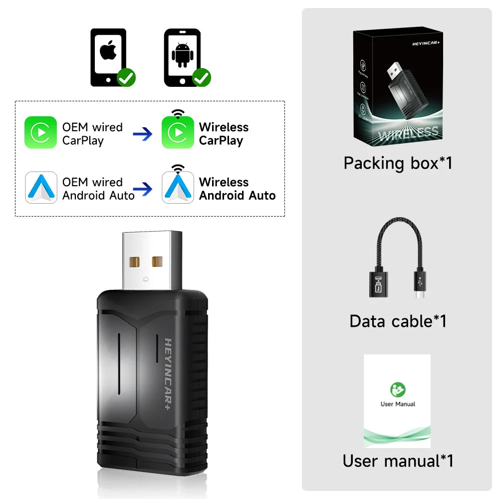 🚗 Adaptateur sans fil 2-en-1 HEYINCAR 2025 Android Auto & CarPlay